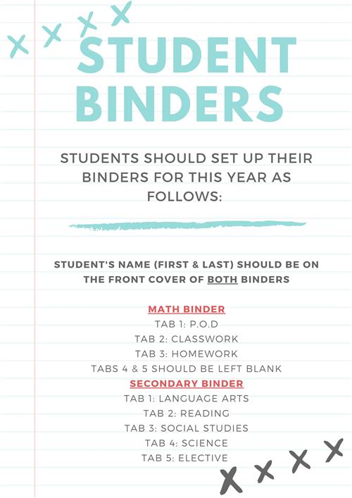STUDENT BINDERS